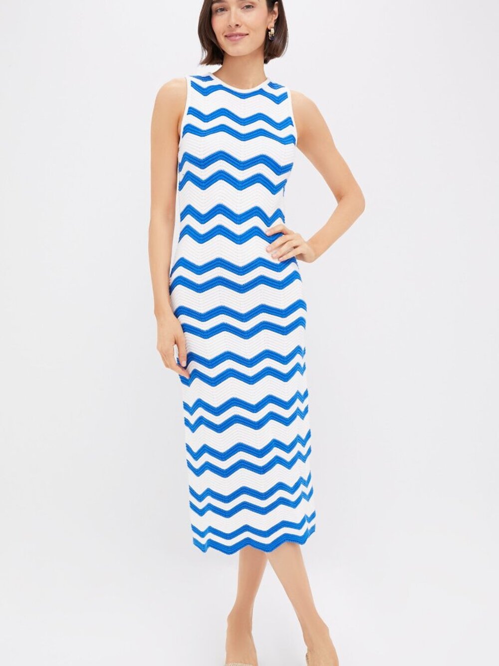 Hyacinth House Blue & White Zig-Zag Stripe Mykonos Knit Maxi Dress